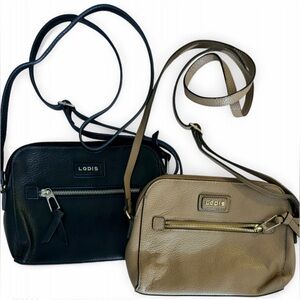 Two New Lodis “Charlotte”  Pebbled Leather Crossbody Bags - Black and Taupe